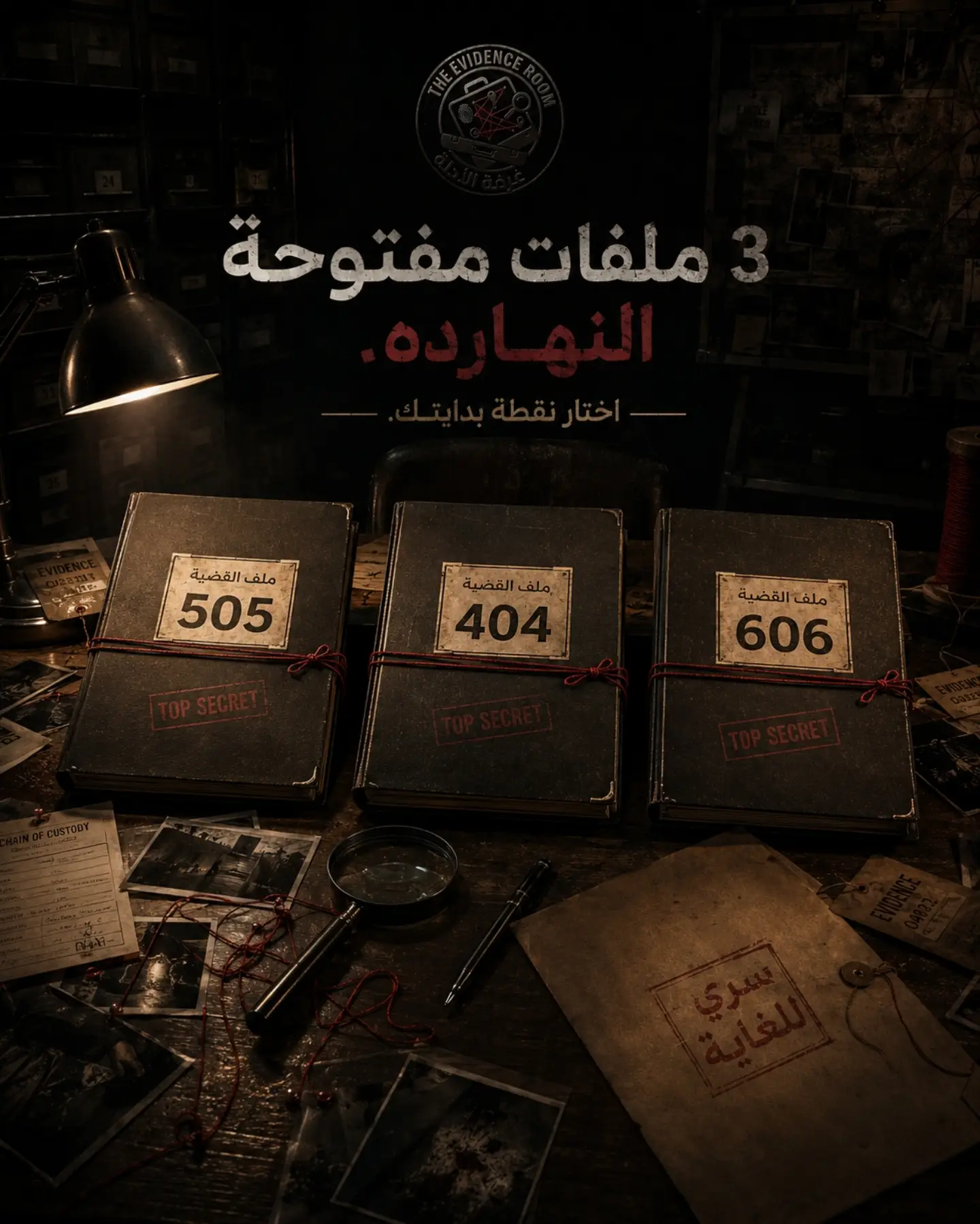 ثلاثة ملفات قضايا مختومة TOP SECRET تحت مصباح مكتب